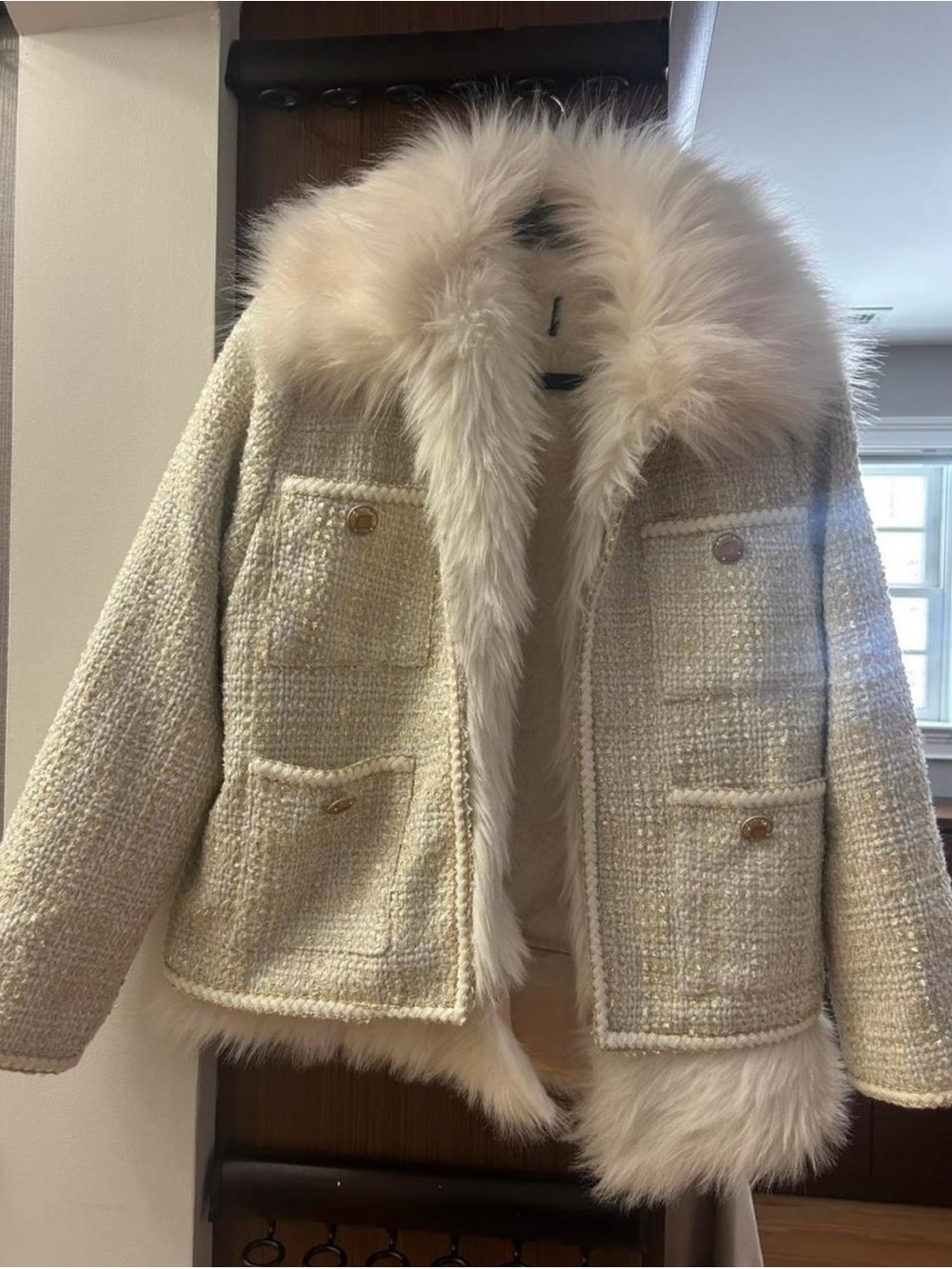 Cream & Gold Jacket with Faux Fur Trim
